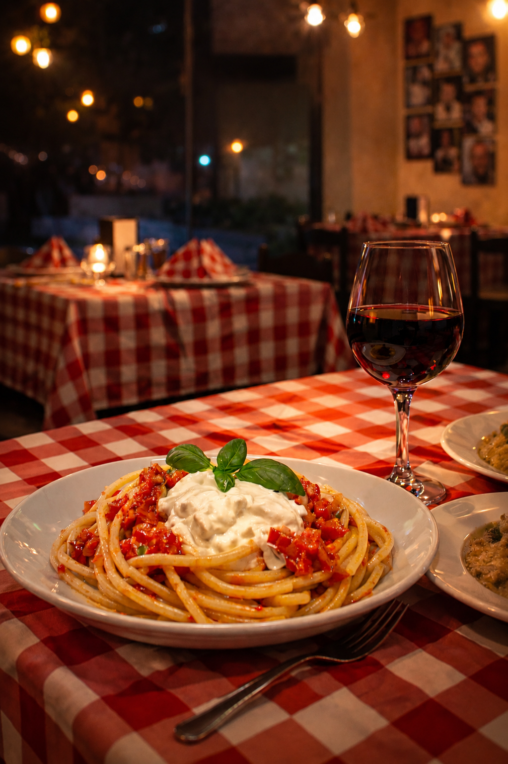 Un plato de pasta servido en una mesa de SoloPasta