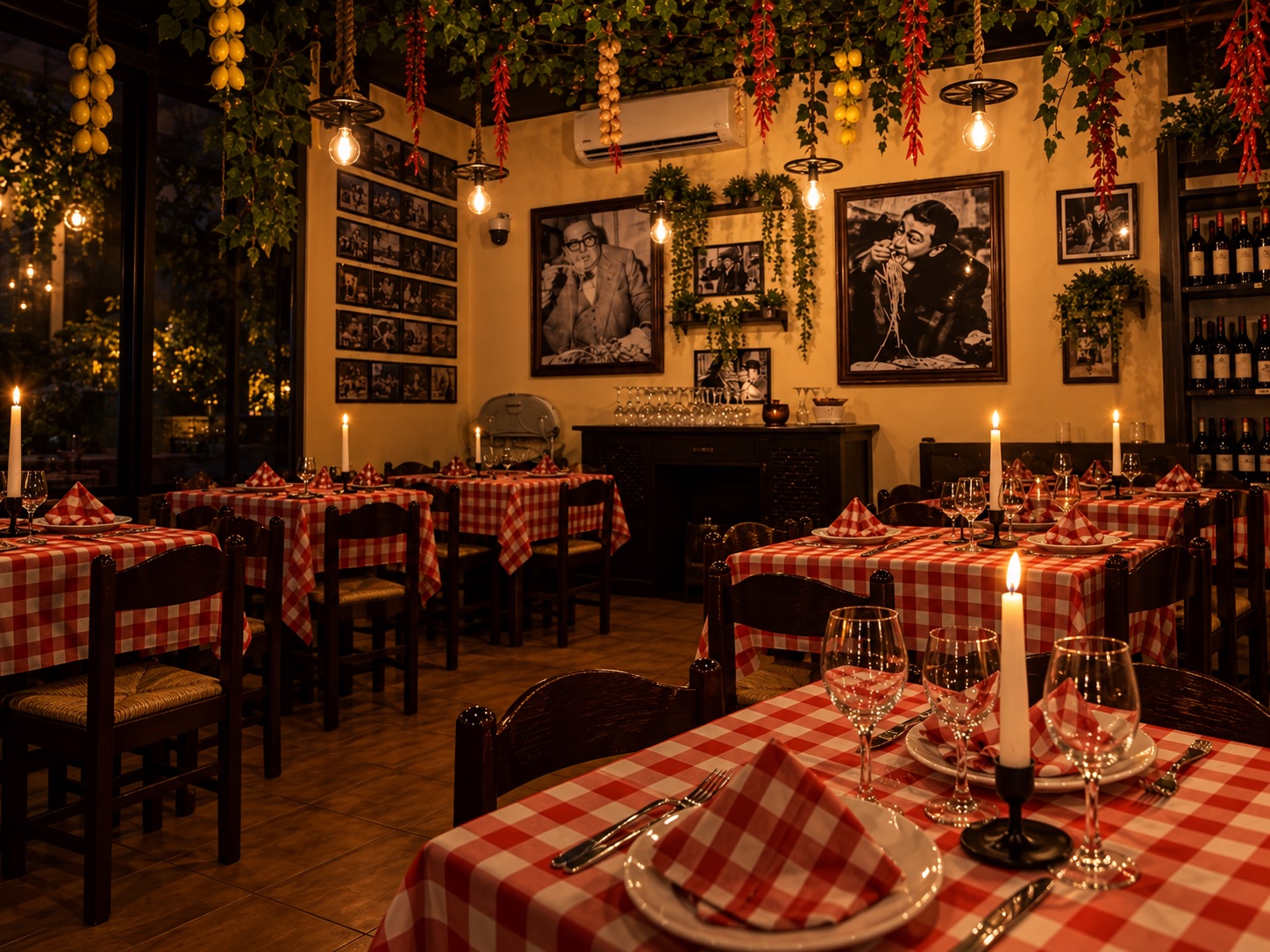 Salón de SoloPasta con velas encendidas y luz cálida
